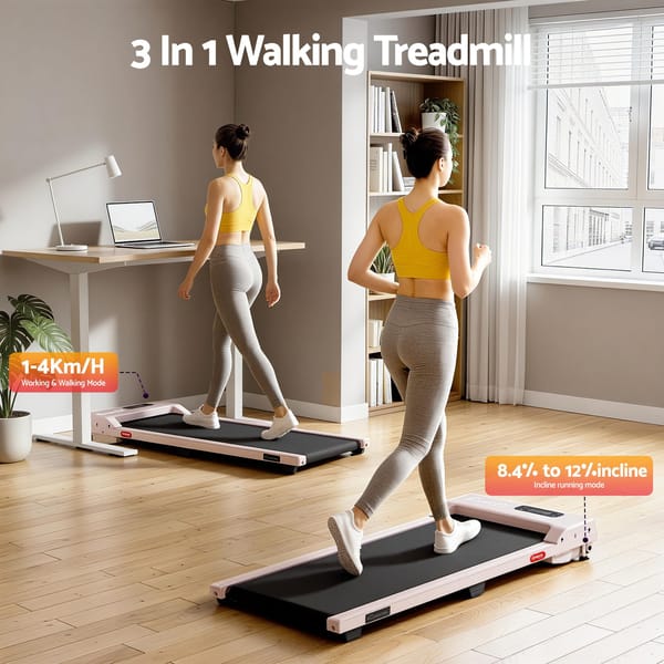 Everfit 3 in 1 Walking Pad Treadmill 12% Incline Under Desk Pink TMILL-380-2INC-PK