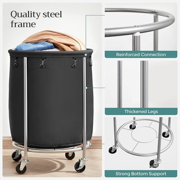 Steel Frame Laundry Basket Wheels Black V178-56484