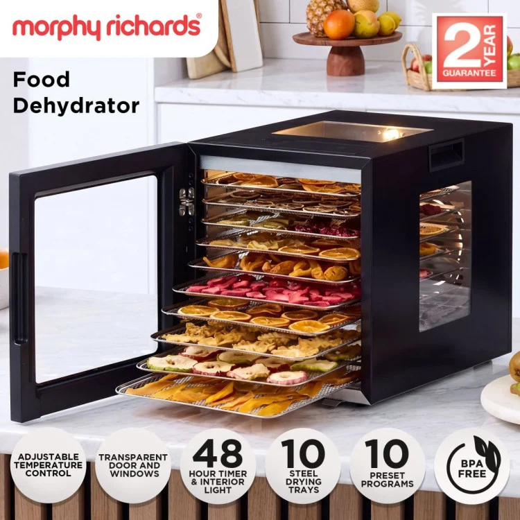 Morphy Richards 10-Shelf Food Dehydrator with 10 Preset Programs and Timer mrfd10ss