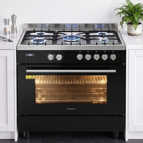 Devanti 90cm Dual Fuel Cooker Gas Cooktop Electric Oven 5 Burner FDO-GAS-5B-BK