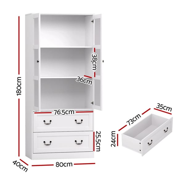 Artiss Buffet Sideboard 180cm Hutch Storage Cabinet Kitchen Drawer Door White FUR-C-GLASS-SID180-WH-ABC
