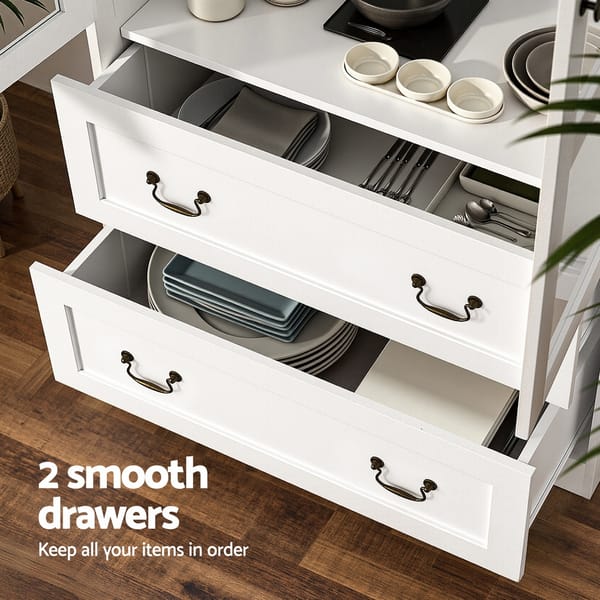 Artiss Buffet Sideboard 180cm Hutch Storage Cabinet Kitchen Drawer Door White FUR-C-GLASS-SID180-WH-ABC
