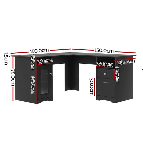 Artiss Computer Desk Home Office Study Desks L-shaped Corner Table with Storage FURNI-Q-DESK-L-BK-ABC