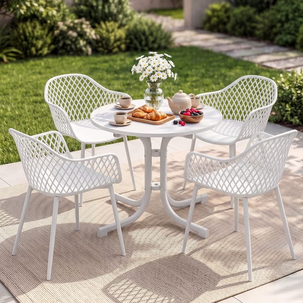 Gardeon 5PCS Outdoor Dining Set Table and Chairs Patio Furniture Garden Diamond White ODF-DIN-5STFD-130-WH