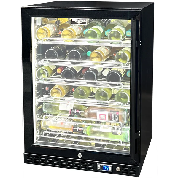 Schmick Quiet Slide Out Front Venting Under Bench Heated Glass Door Wine Fridge SK156L-B-HD-MW