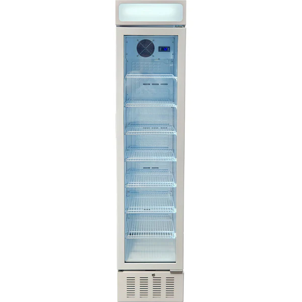 Classy Upright Glass Door Bar Fridge Triple Glazed LOW E Glass Lock and LED Light Box SK160W