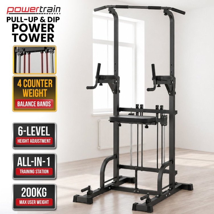 Powertrain Pull-Up & Dip Power Tower Multifunction Strength Training Station pow-irp-ds8-bk