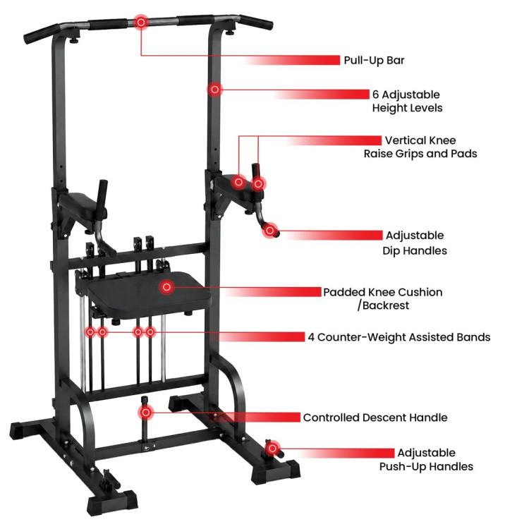 Powertrain Pull-Up & Dip Power Tower Multifunction Strength Training Station pow-irp-ds8-bk