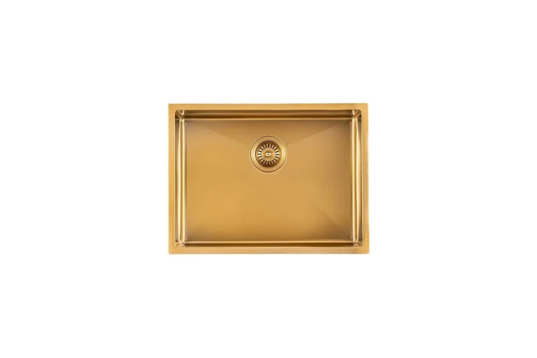 Stainless Steel Kitchen and Laundry Sink - 600mm Single Bowl - Brushed Gold - Top/Under Mount AGZSSS-TWM10G-0756
