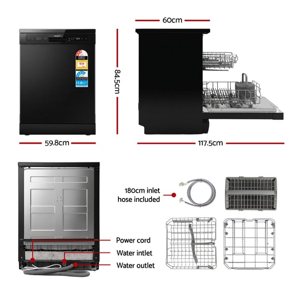 Devanti 12 Place Settings Dishwasher 55cm Freestanding Benchtop Built-In BDW-12-FS5201G-BK