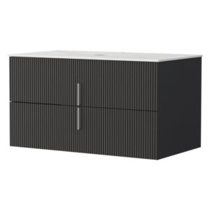 Cefito Vanity Unit 900mm Bathroom Cabinet Storage Wall Hung Black Timber Front BV-CA-FLU01-900-BK-ABC