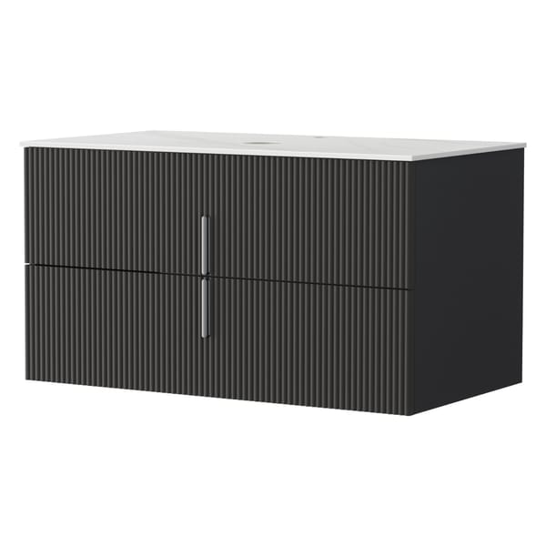 Cefito Vanity Unit 900mm Bathroom Cabinet Storage Wall Hung Black Timber Front BV-CA-FLU01-900-BK-ABC