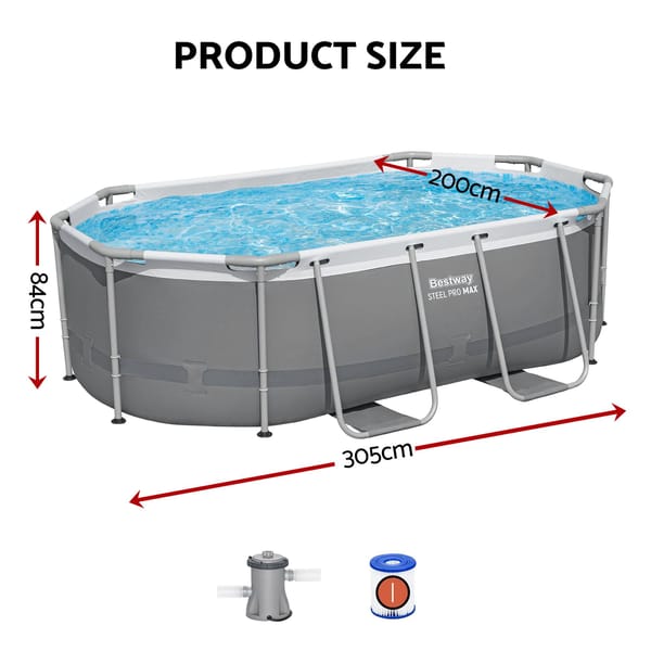 Bestway Swimming Pools 305cm x 200cm x 84cm Steel Above Ground Backyard Pool Set BW-POOL-OV-305-5613Z