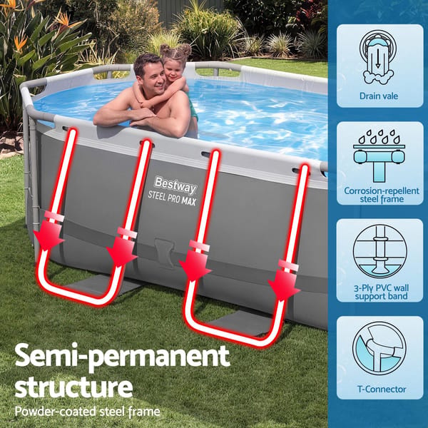 Bestway Swimming Pools 305cm x 200cm x 84cm Steel Above Ground Backyard Pool Set BW-POOL-OV-305-5613Z