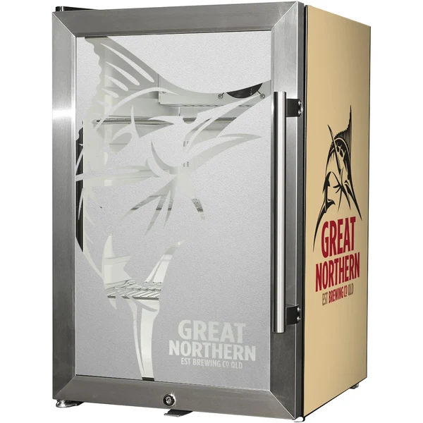 Great Northern Gold Tropical Glass Door Fridge - 80 Cans Right Hinge EC68-SSH-GOLD