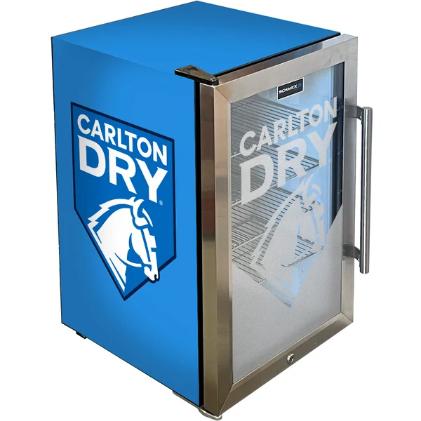Carlton Dry MID Blue Tropical Glass Door Mini Bar Fridge - 80 Cans Left Hinged EC68L-SSH-DRY-MID