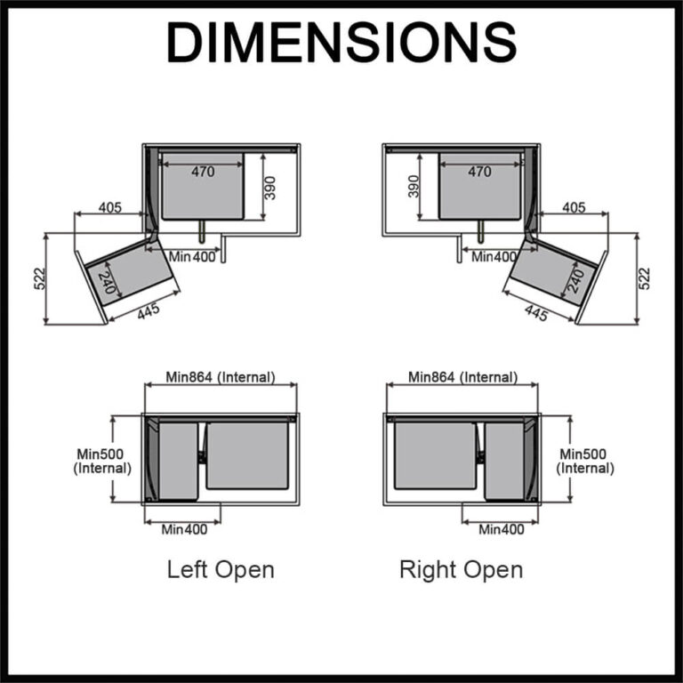 Provedore Magic Corner Pull Out Kitchen Storage - Fits 900mm Blind Corner - Left or Right Opening ELITEMC-P-0498L-0497R-CFG