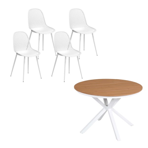 Gardeon 5PCS Outdoor Dining Set Table and Chairs Patio Garden Furniture Lattice FF-DIN-PP210-5SET-WH