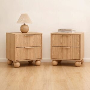 Artiss 2x Bedside Table Round Legs 2 Drawers Pine FUR-Z-BS-03-WDX2