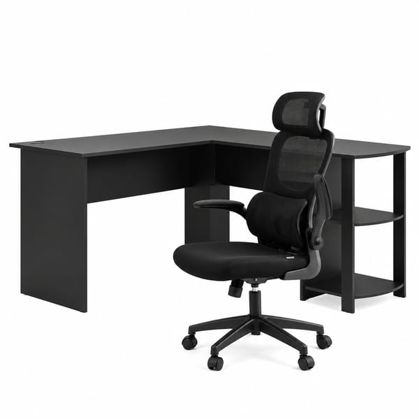 Artiss Office Desk and Chair Set L Shaped Computer Desk 136cm FURNI-DESK01-FZ09H-BK