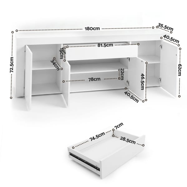 Artiss Buffet Sideboard Cabinet 180cm Cupboard Pantry Storage Drawer White DANA FURNI-L-BF02-WH-ABC