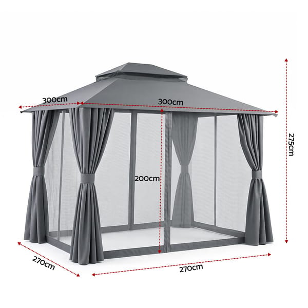 Instahut Gazebo 3x3m Canopy Outdoor Steel Frame Patio Tent Curtains Marquee Grey GAZEBO-IR-MC-3X3-GY
