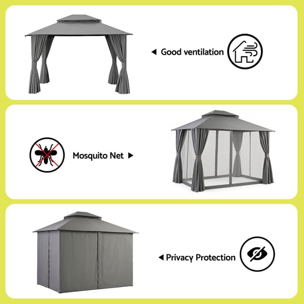 Instahut Gazebo 3x3m Canopy Outdoor Steel Frame Patio Tent Curtains Marquee Grey GAZEBO-IR-MC-3X3-GY