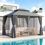 Instahut Gazebo 3x3m Canopy Outdoor Steel Frame Patio Tent Curtains Marquee Grey GAZEBO-IR-MC-3X3-GY