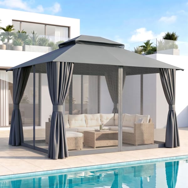 Instahut Gazebo 3x3m Canopy Outdoor Steel Frame Patio Tent Curtains Marquee Grey GAZEBO-IR-MC-3X3-GY