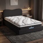 Giselle 32cm Euro Top King Single Mattress 5-Zone and Artiss Boucle Bed Frame Set MABF-0907-DARA-BK-KS