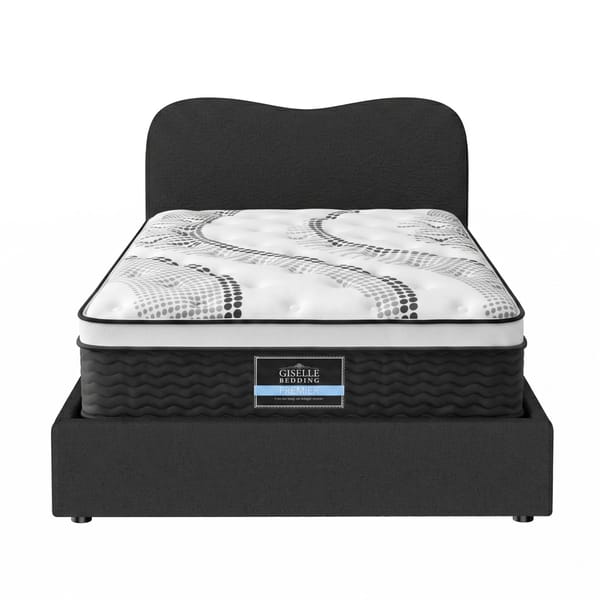 Giselle 32cm Euro Top King Single Mattress 5-Zone and Artiss Boucle Bed Frame Set MABF-0907-DARA-BK-KS