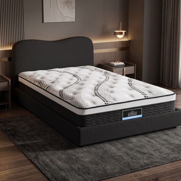 Giselle 32cm Euro Top King Single Mattress 5-Zone and Artiss Boucle Bed Frame Set MABF-0907-DARA-BK-KS