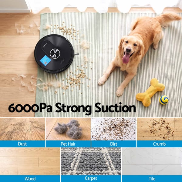 DEVANTI Robot Vacuum and Mop APP Control 6000Pa LDS Laser 3-in-1 Cleaning RVAC-Q10-6K-BK
