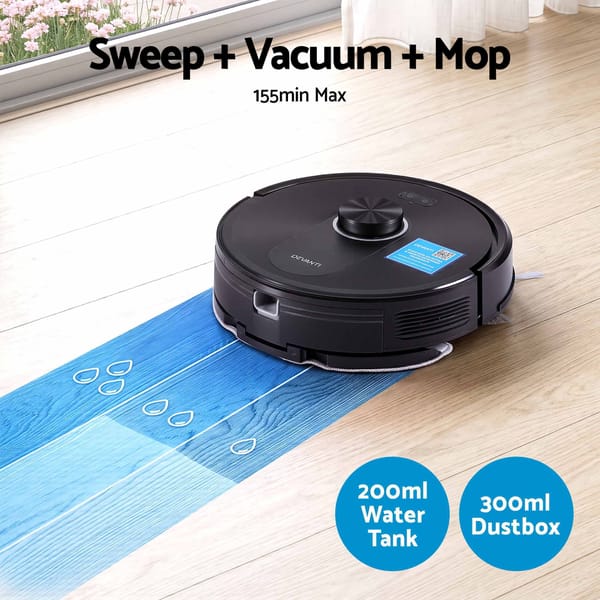 DEVANTI Robot Vacuum and Mop APP Control 6000Pa LDS Laser 3-in-1 Cleaning RVAC-Q10-6K-BK