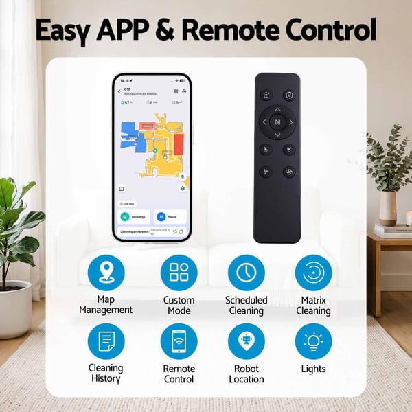 DEVANTI Robot Vacuum and Mop APP Control 6000Pa LDS Laser 3-in-1 Cleaning RVAC-Q10-6K-BK