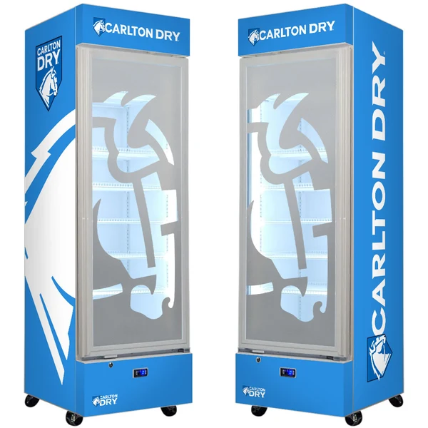 Carlton Dry Mid 3.5% Branded Design - Upright Quiet Running Glass Door Bar Fridge SC372-DRY-MID
