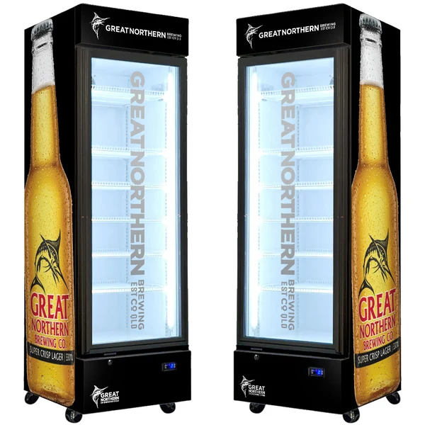 Great Northern Upright Quiet Running Black Glass Door Bar Fridge SC372LB-CRISP