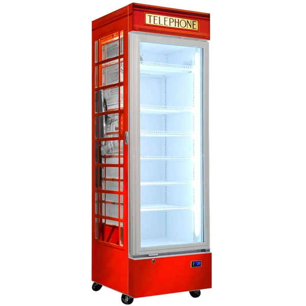 Telephone Box Branded Design - Upright Quiet Running Glass Door Bar Fridge SC372W-TB