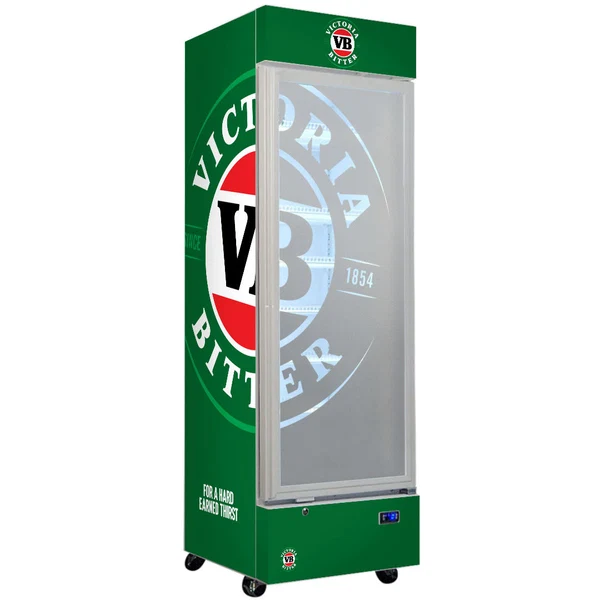 Victoria Bitter Branded Design - Upright Quiet Running Glass Door Bar Fridge SC372W-VB1