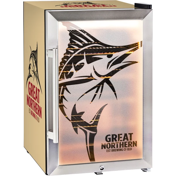 Great Northern Branded Triple Glazed Door Bar Fridge SC70-SS-GOLD