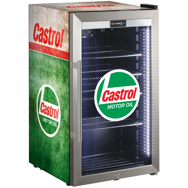 Castrol Schmick Vintage Fuel Pump Triple Glazed Alfresco Bar Fridge with LED Strip Lights SC88-FP-CASTROL