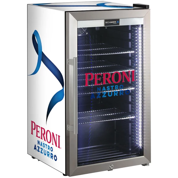Peroni Themed Alfresco Bar Fridge with Led Strip Lights and LOW E Glass Door SC88-SS-PERONI