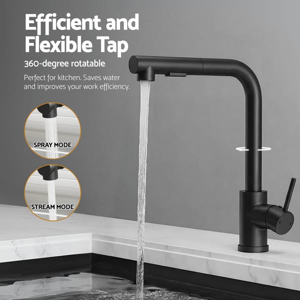 Cefito Stainless Steel Sink 60x45CM With Pull Out Mixer Tap Kitchen Basin Single Bowl Black SINK-BLACK-6045-48