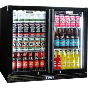 Schmick Twin Door Quiet Running Black Triple Glazed Glass Door Bar Fridge Low Height SK206-B