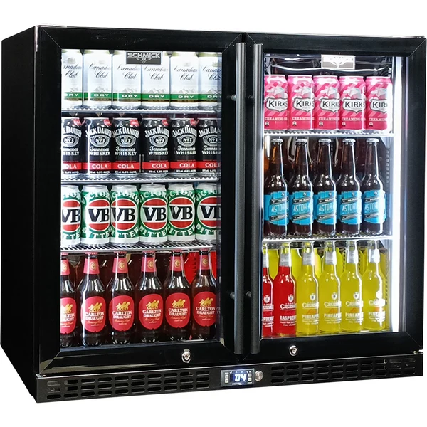 Schmick Twin Door Quiet Running Black Triple Glazed Glass Door Bar Fridge Low Height SK206-B
