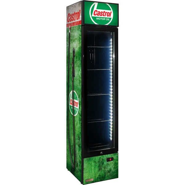 Castrol Fuel Pump Branded Skinny Upright Bar Fridge SS-P160-FP-CASTROL