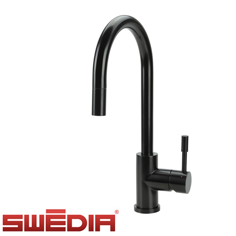 Klaas - Stainless Steel Kitchen Mixer Tap - Satin Black Finish with Pull-Out SWEDISM0044-BL
