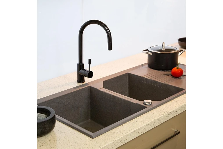 Klaas - Stainless Steel Kitchen Mixer Tap - Satin Black Finish with Pull-Out SWEDISM0044-BL