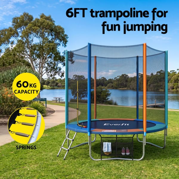 Everfit 6FT Kids Trampoline Rebounder with Enclosure Net Storage Bag TRAMPO-C-6FT-MC