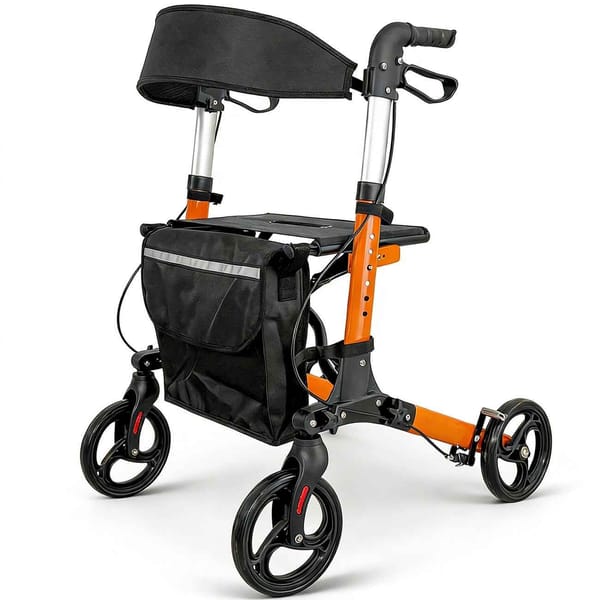 Foldable Aluminium Rollator Walker with Seat & Storage Bag V1181-HP001-OR